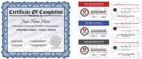 Sample CPR Certifications